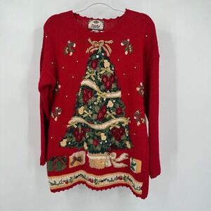 Tiara International Womens Ugly Christmas Sweater Size M Embroidered Beaded